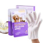 Cleaning & Deodorizing Pet Wipes Supplies for Dogs and Cats, Nourish Fur Coconut Oil Glove-Type Puppy/Cat Grooming Wipes for Traveling, Daily Care in Between Baths, 6 PCS - Coconut Scent