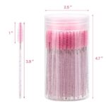 100 Pcs Disposable Mascara Wands, Crystal Eyebrow Spoolies Brush for Eyelash Extensions, Pink Lash Brushes with Container - Image 3