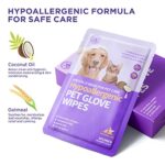 Cleaning & Deodorizing Pet Wipes Supplies for Dogs and Cats, Nourish Fur Coconut Oil Glove-Type Puppy/Cat Grooming Wipes for Traveling, Daily Care in Between Baths, 6 PCS - Coconut Scent - Image 4