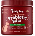 Zesty Paws Ancient Elements Probiotics for Dogs - Chewable Dog Probiotic Supplement - 3 Billion CFU - Digestive & Immune Support - Premium DE111 Probiotic & Gut Health Blend + Psyllium Husk - 90 Count